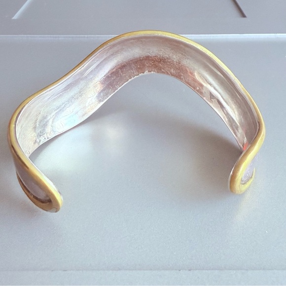 Taxco Mexico Sterling Silver & Brass Wave Cuff Vintage Bracelet Laton - Picture 3 of 8